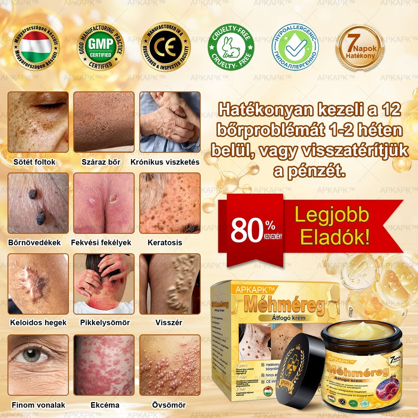 🏆𝖠𝖯𝖪𝖠𝖯𝖪® 🌿Méhméreges bőrregeneráló krém Segít kezelni különféle bőrproblémákat, mint például: ráncok, hegek, pigmentfoltok, striák, pattanások, pikkelysömör, ekcéma, bőrkárosodások, irritációk, gyulladások és egyéb bőrproblémák💦